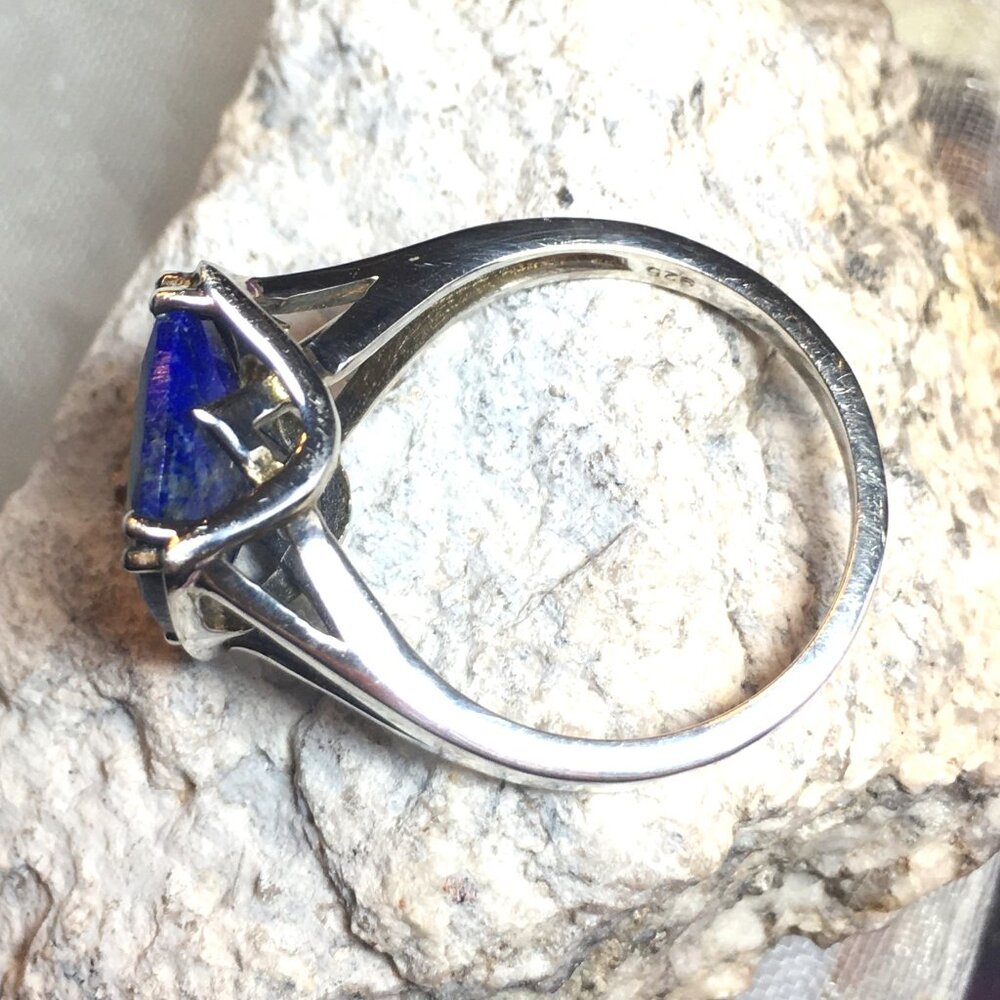 Genuine Lapis Lazuli .925 Sterling Silver Ring Natural Gemstone - Picture 11 of 16